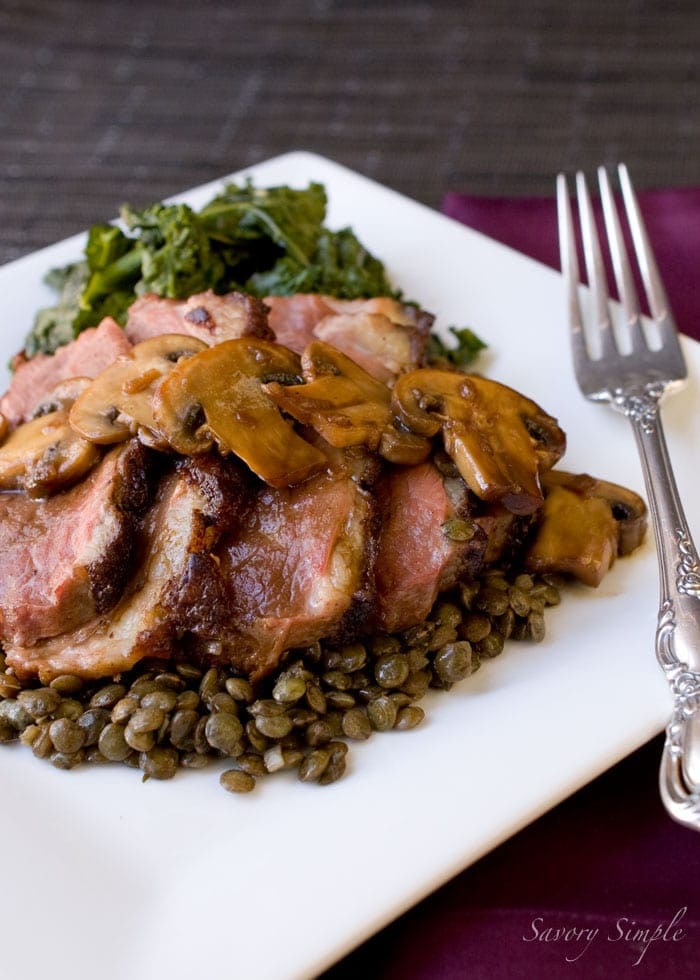 Duck with Red Wine Mushroom Sauce and Lentils ~ Savory Simple