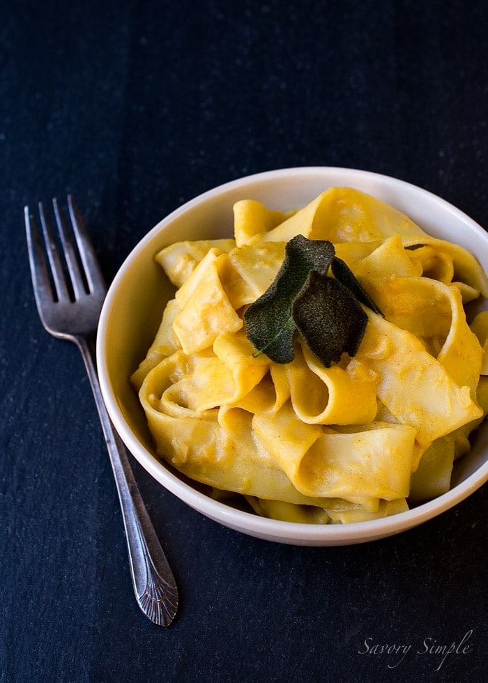 Pumpkin Pecorino Pasta with Fried Sage ~ Savory Simple