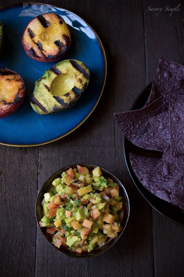 Grilled Avocado and Peach Salsa ~ Healthy Party Appetizer ~ Savory Simple