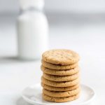 Peanut butter cookie recipe stacked on a plate