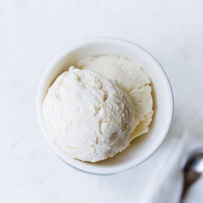 No-churn homemade vanilla ice cream recipe in a bowl