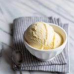 Homemade olive oil recipe ice cream in a bowl