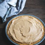 Peanut butter pie recipe next to a serving piece and napkin