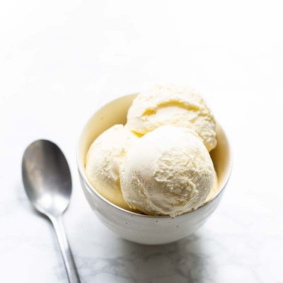 Basic gelato recipe in a bowl with a spoon